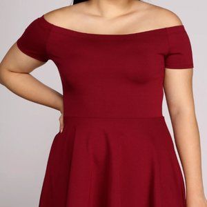 2X Red Skater Off-shoulder High Low Dress